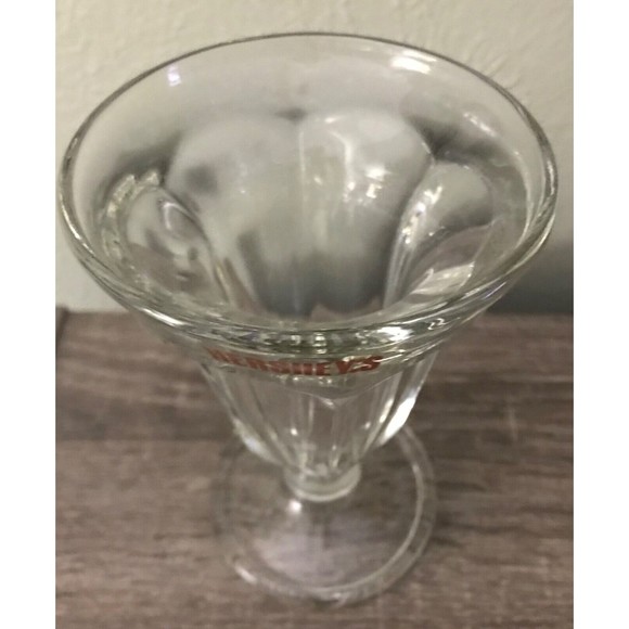Hershey Logo Ice Cream Sundae Thick Clear Glass Heavy Vintage 6” Height - Picture 3 of 5